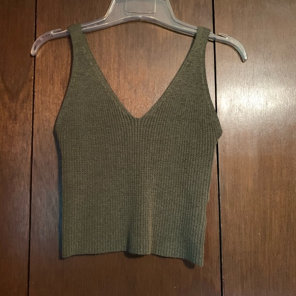 Green Ribbed Crop Top - Picture 1 of 5